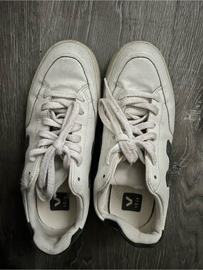 Veja White Sneakers with Dark Green V Detail